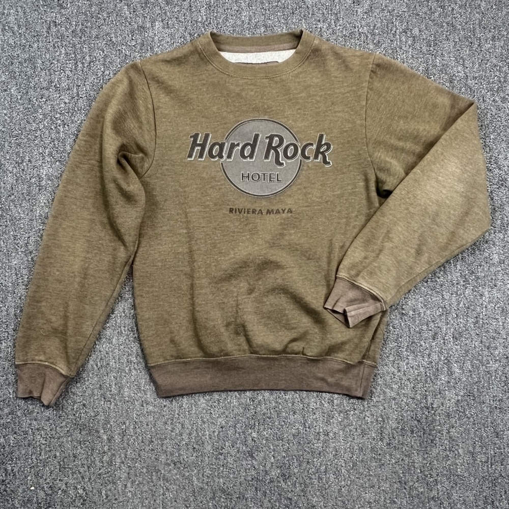 Hard Rock Hotel Riviera Maya Sweatshirt Small Olive Green Crewneck Pullover Y2K